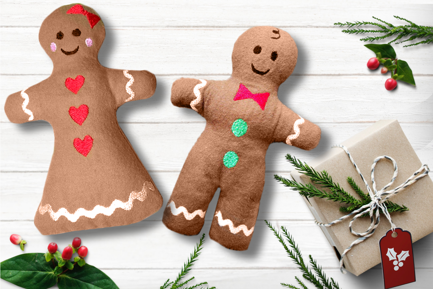 Gingerbread boy and girl plush embroidery set