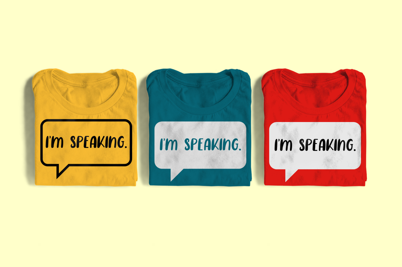 Three speech bubbles that say "I'm speaking."