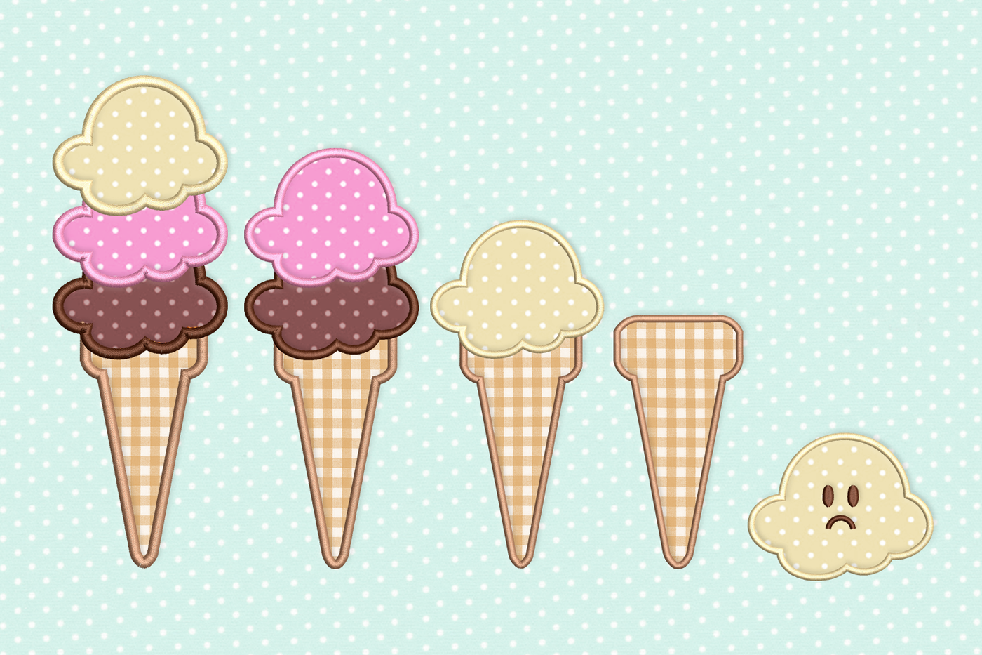 Set of Ice Cream Cones Applique Embroidery Designs