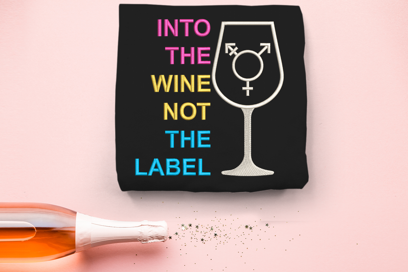 Into the Wine Not the Label Wine Glass Embroidery Design File
