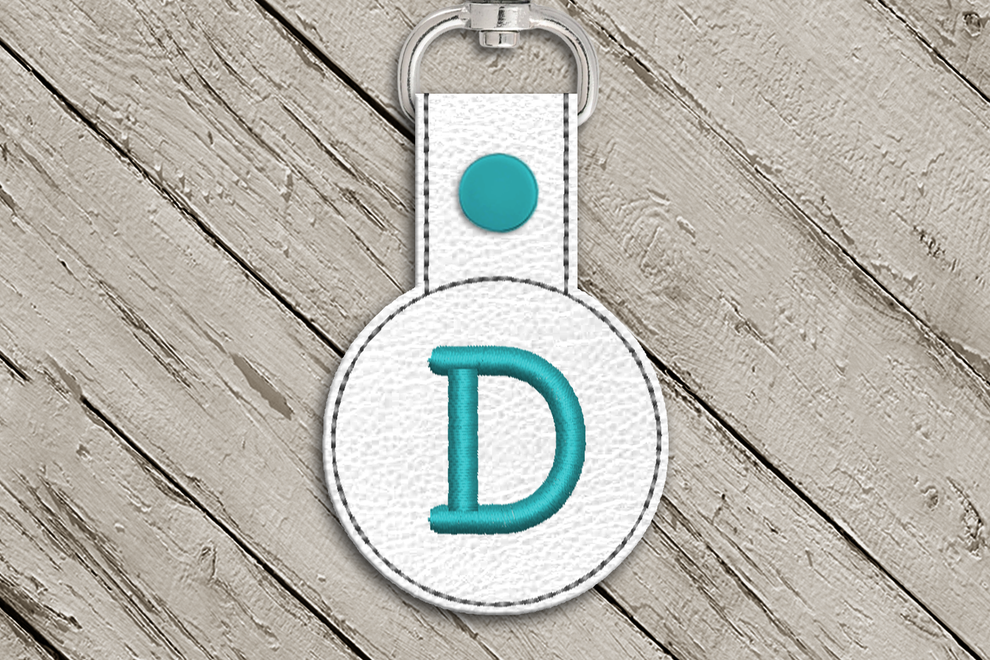 Letter D key fob in the hoop design