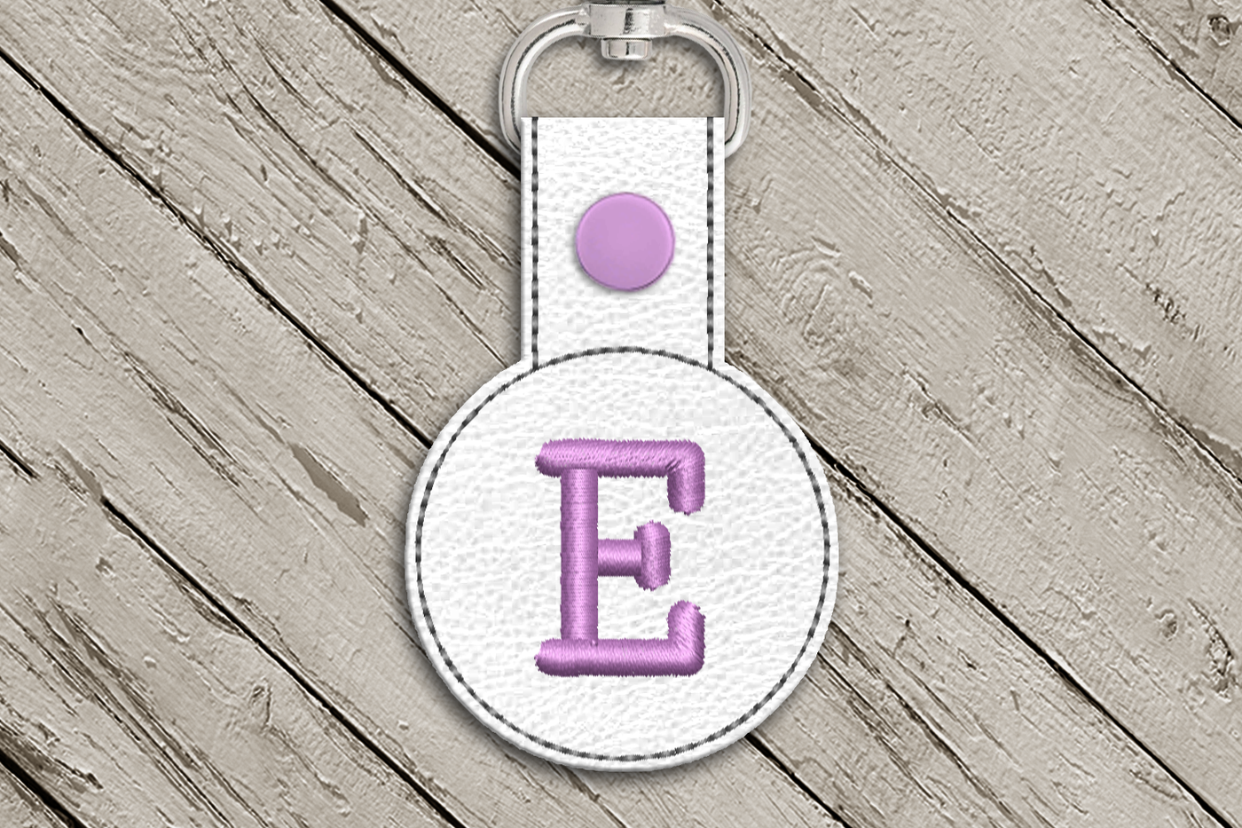 Letter E key fob in the hoop design