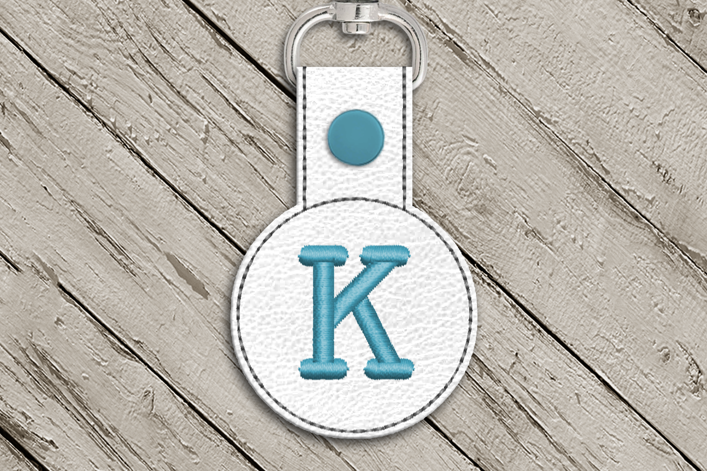 Letter K in the hoop key fob design