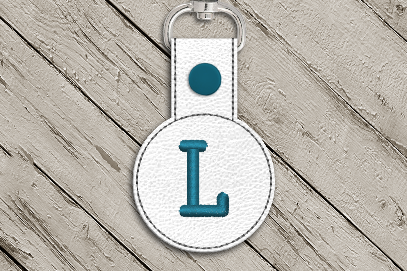 Letter L in the hoop key fob design