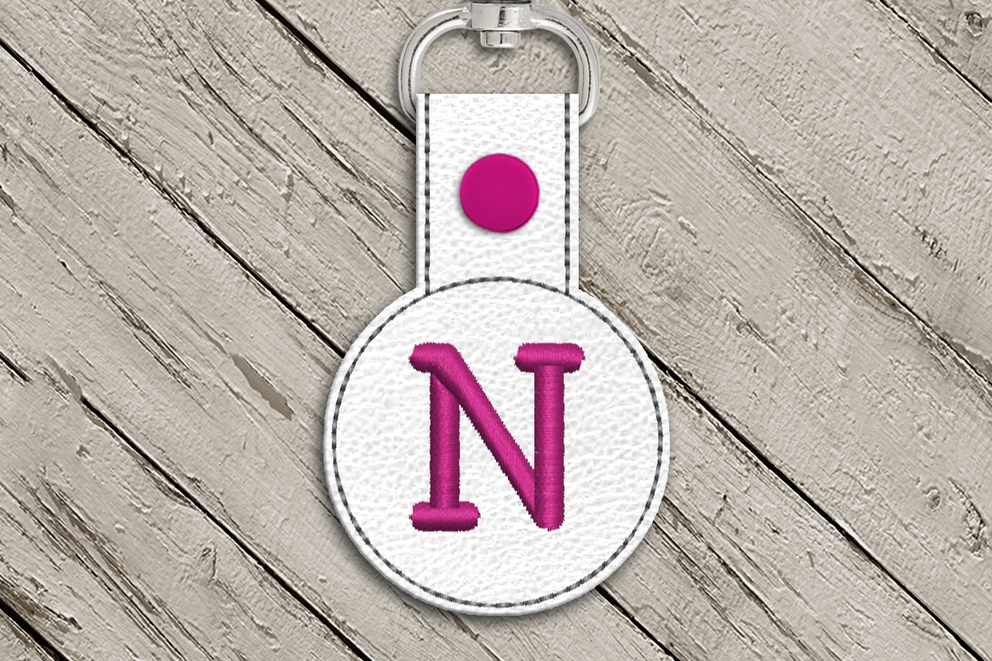Letter N in the hoop key fob design