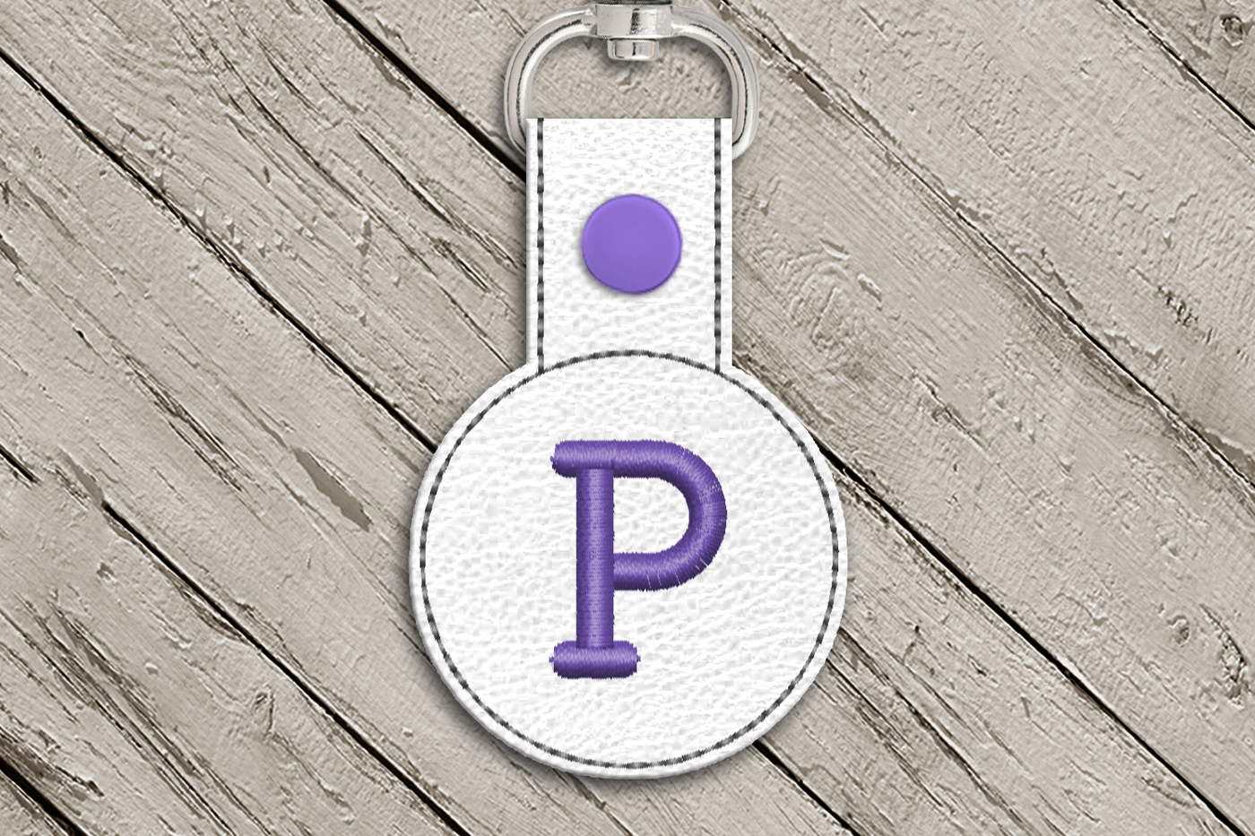 Letter P in the hoop key fob design