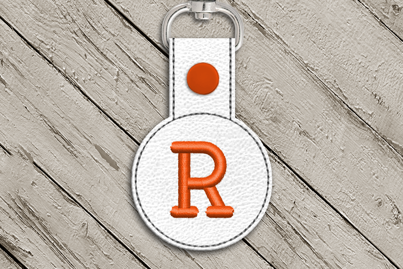 Letter R in the hoop key fob design