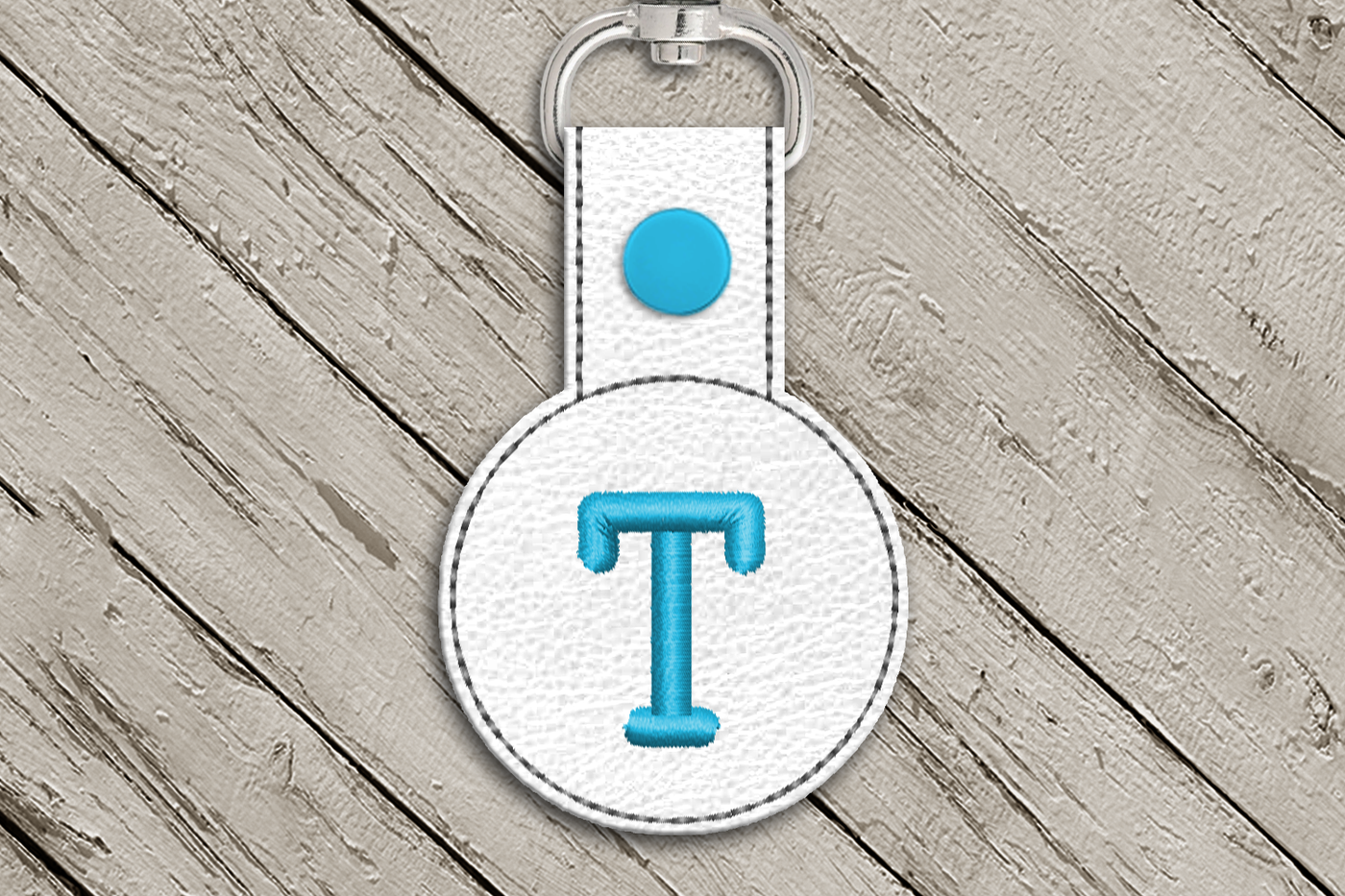 Letter T in the hoop key fob design