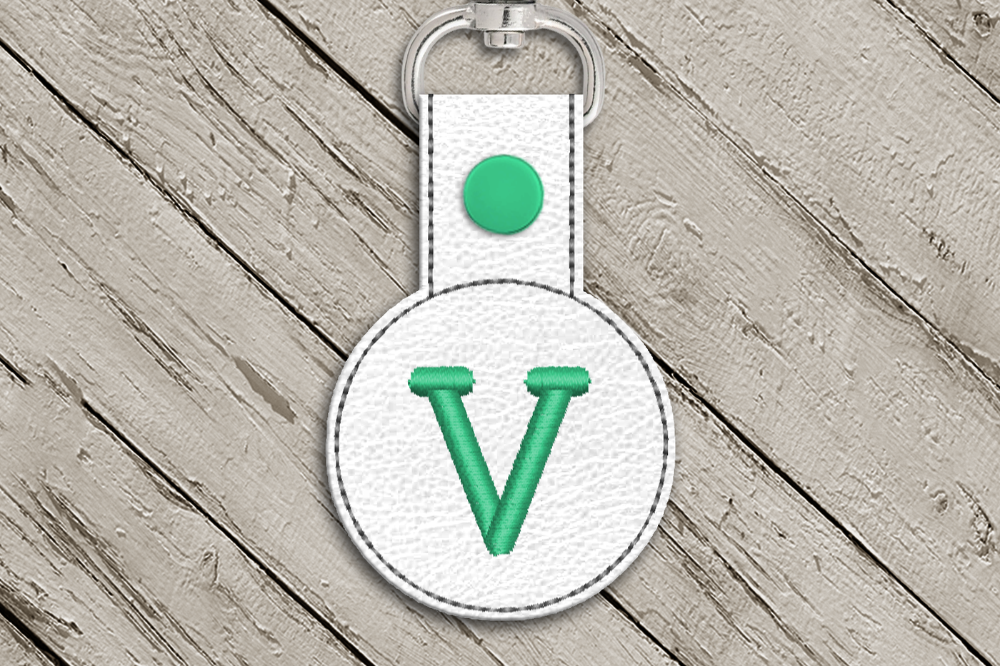 Letter V in the hoop key fob design