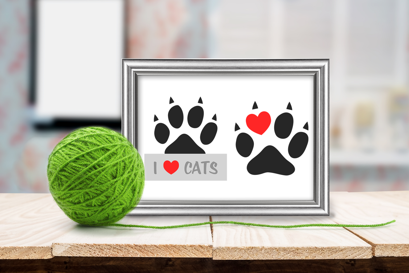 I heart cats paw print SVG design duo