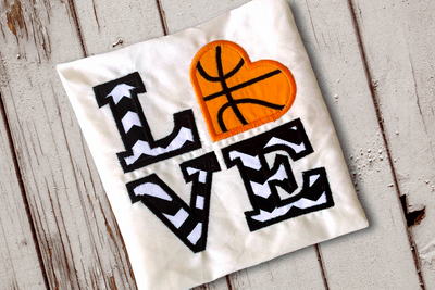 LOVE applique with a basketball style heart