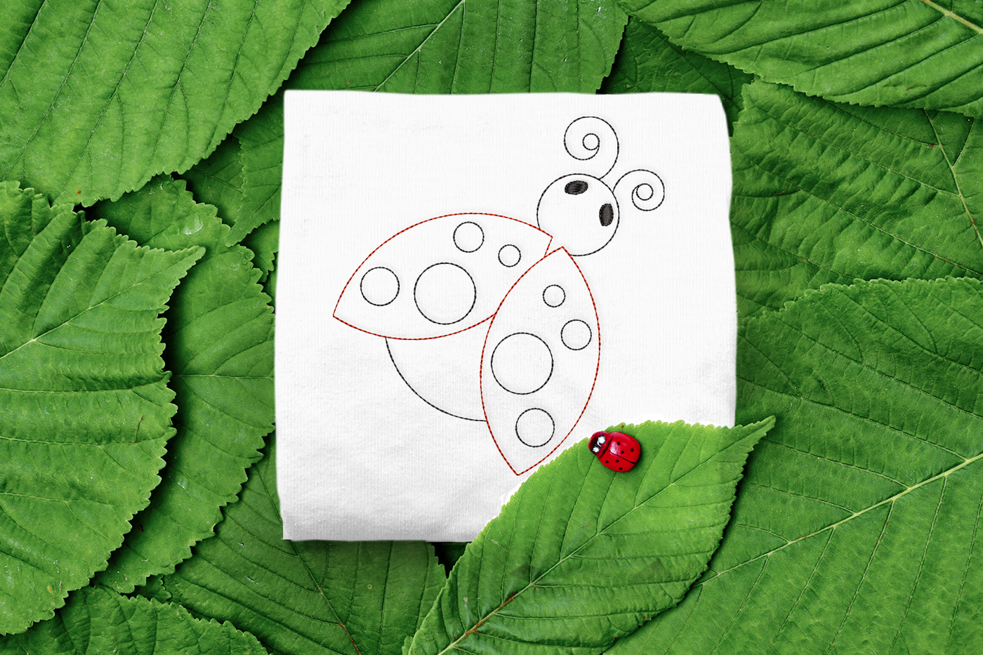 ladybug linework embroidery design