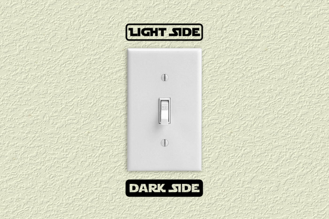 Light switch that is marked "Light side" at the top and "Dark side" at the bottom.