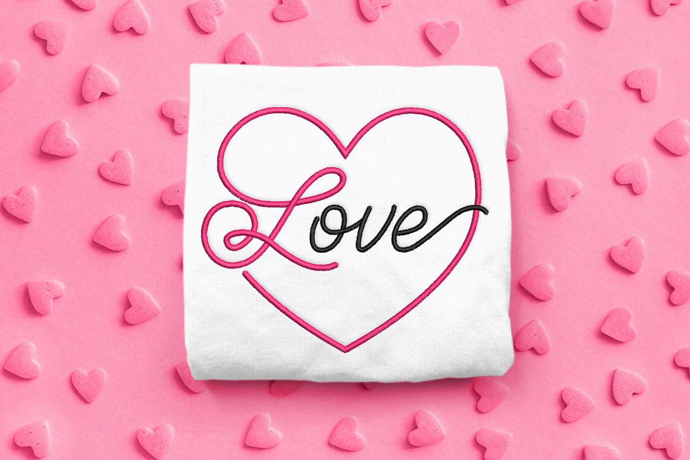 Valentine's Day love script heart embroidery design