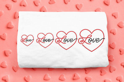 love script heart mini embroidery design file in 4 sizes