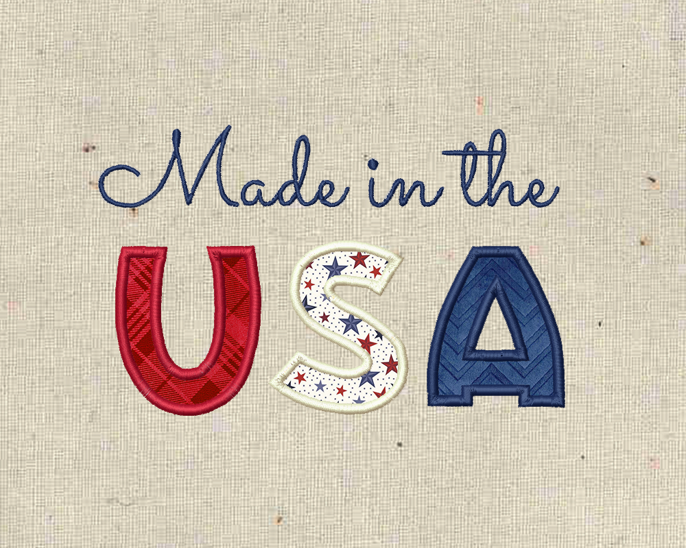 Applique that says "Made in the USA"