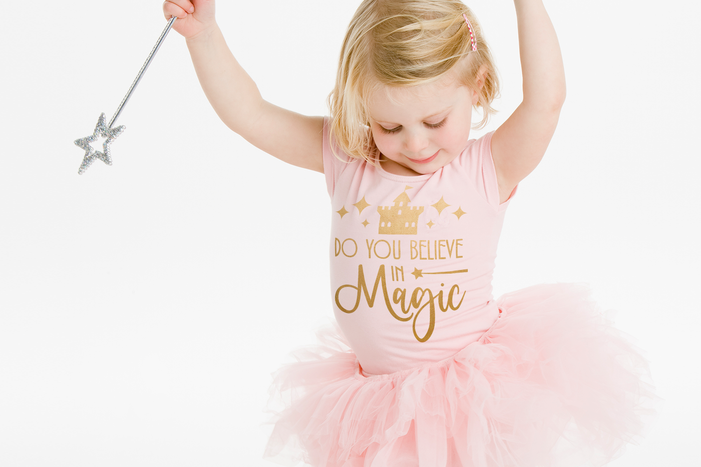 Do you believe in magic text SVG design with a castle and fairy wand