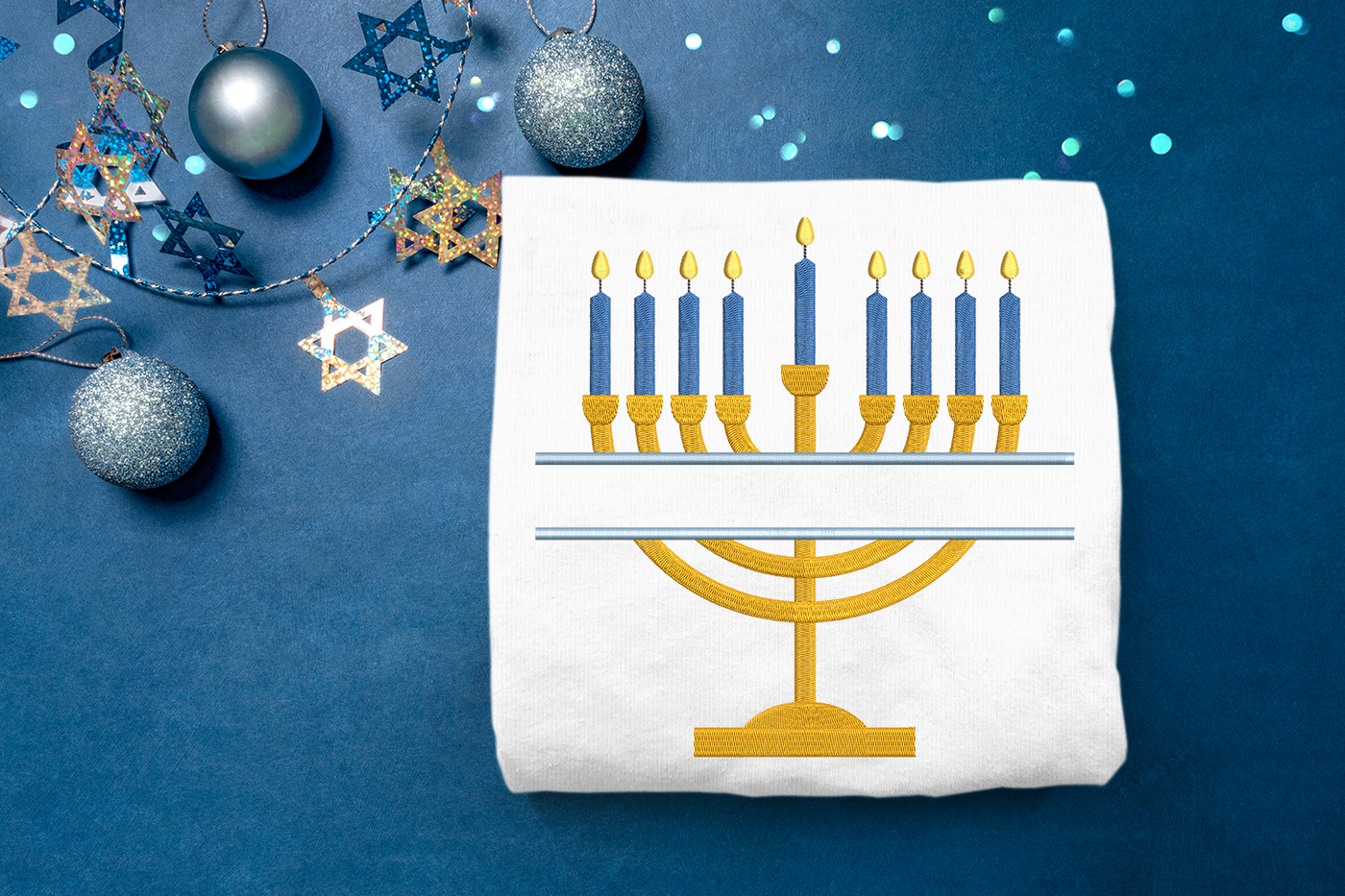 Hanukkah menorah split embroidery design