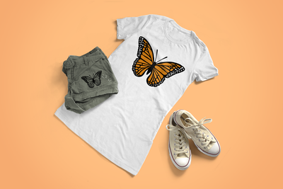 Shirt with monarch butterfly design