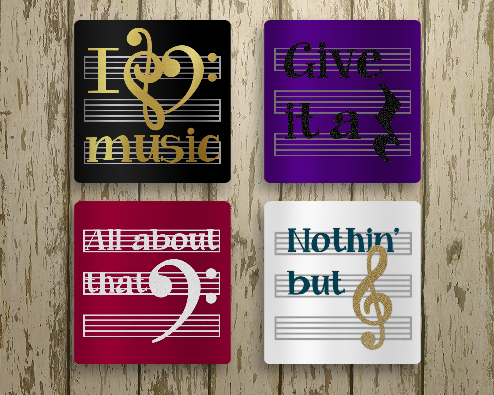 Four cards with music puns.