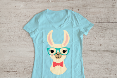 Llama design shown from the neck up and wearing nerd glasses and a bow tie.