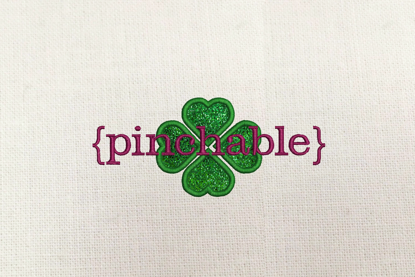 Pinchable embroidery design with an applique shamrock
