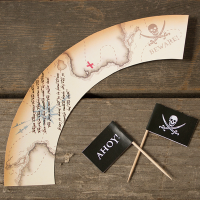 Pirate flag cupcake topper with treasure map wrapper