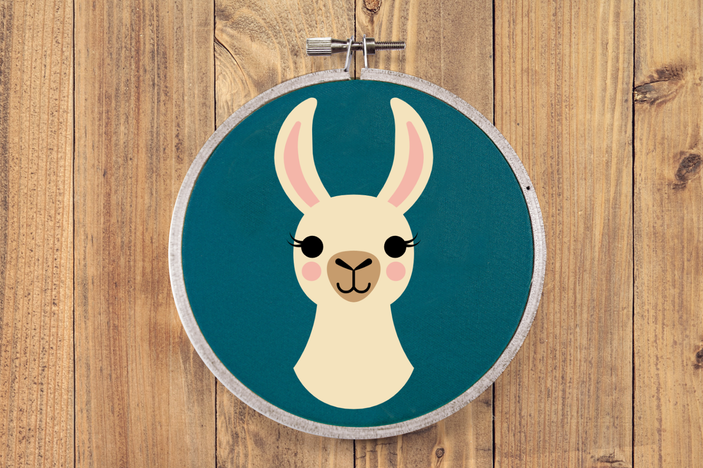 Smiling llama design. Llama is from the neck up.