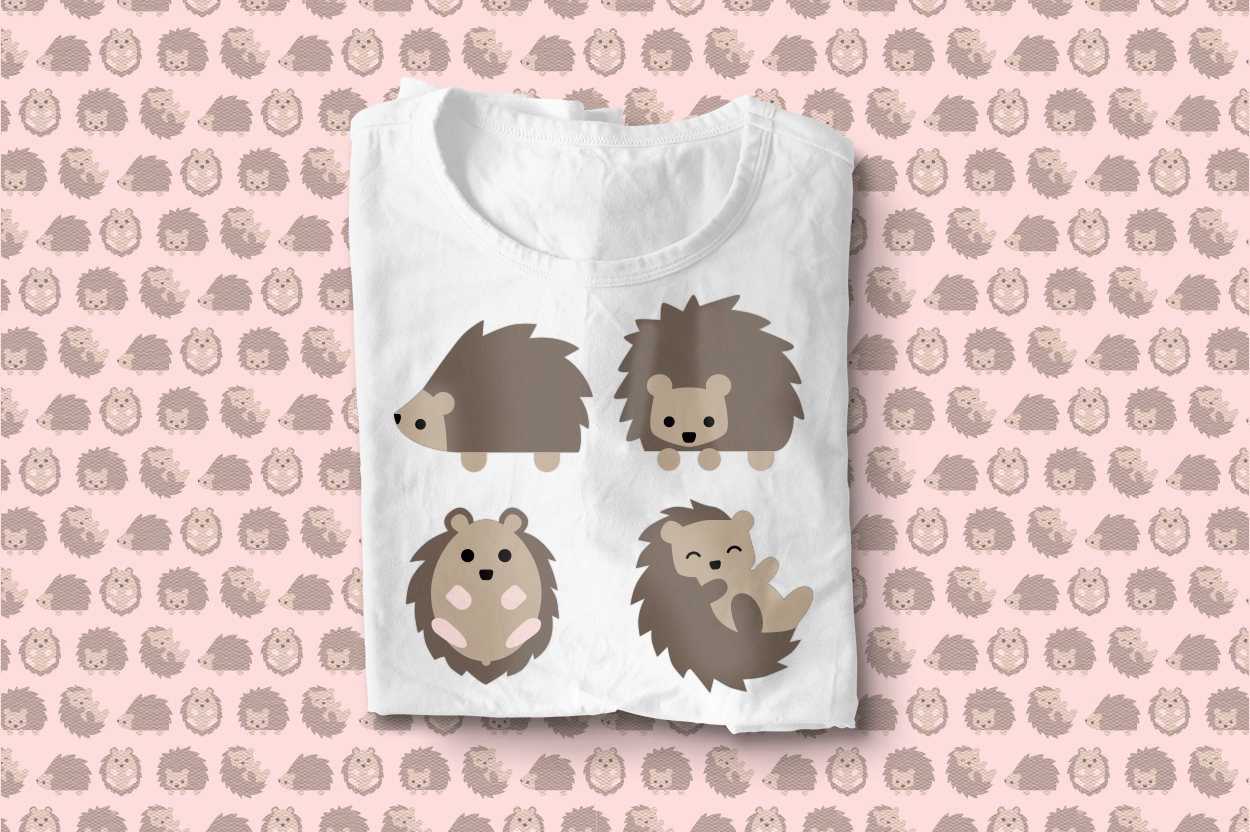 Design featuring hedgehogs in 4 different positions.