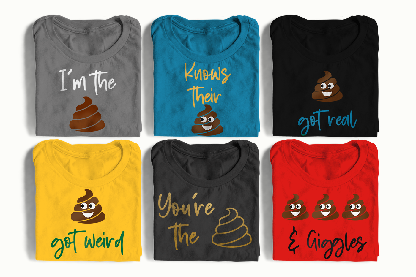 Set of 6 funny poop emoji phrases SVG bundle