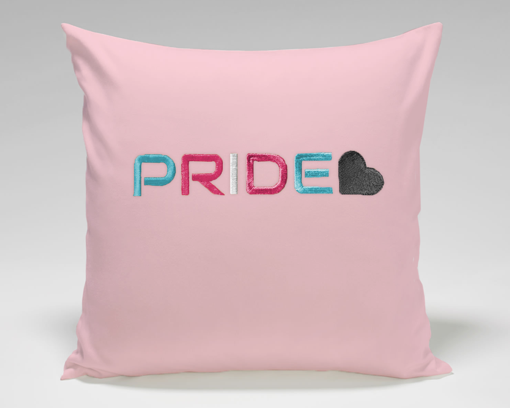 Embroidery design that says "PRIDE" with a heart