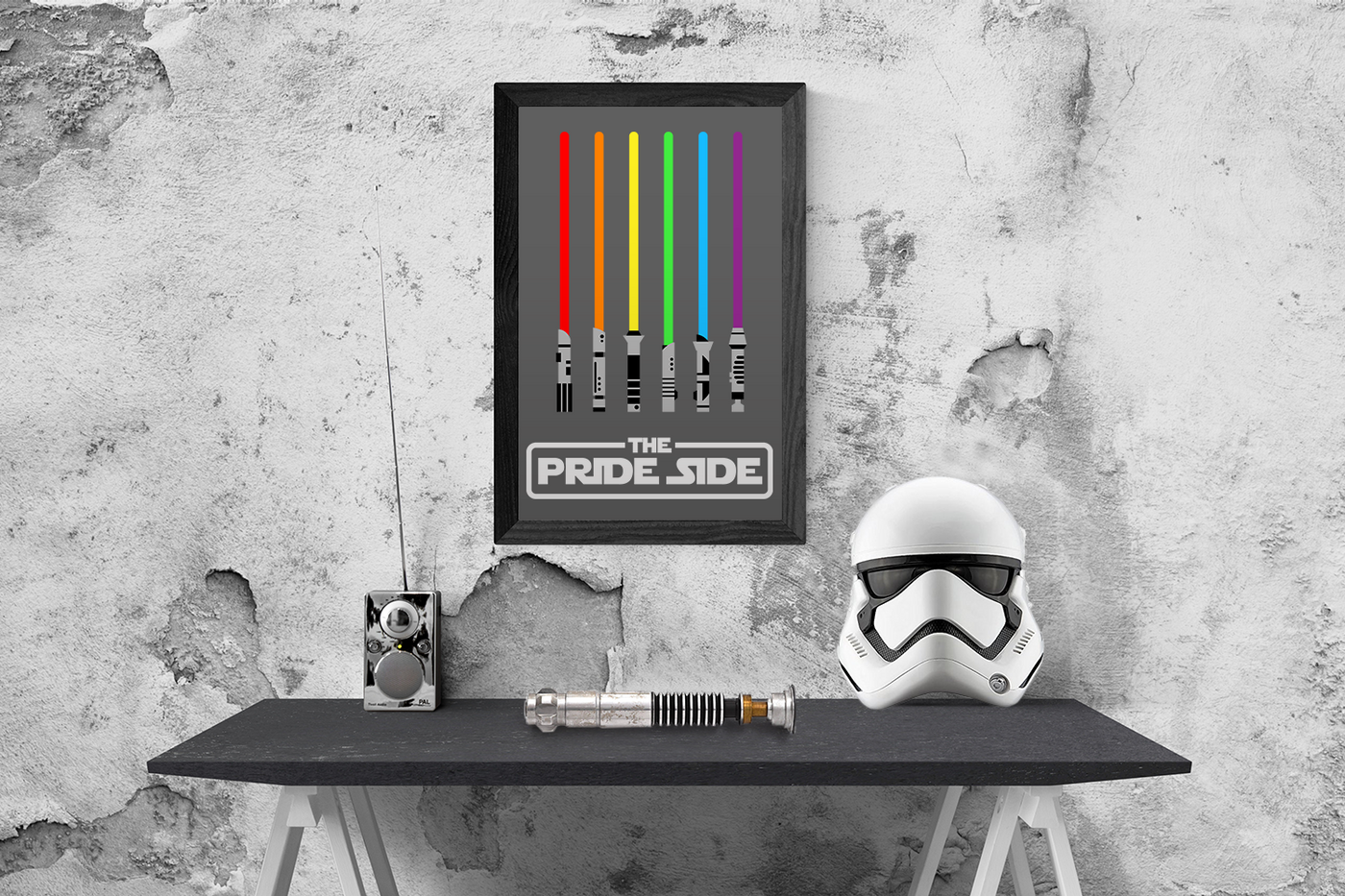 "The Pride Side" rainbow light swords SVG design.