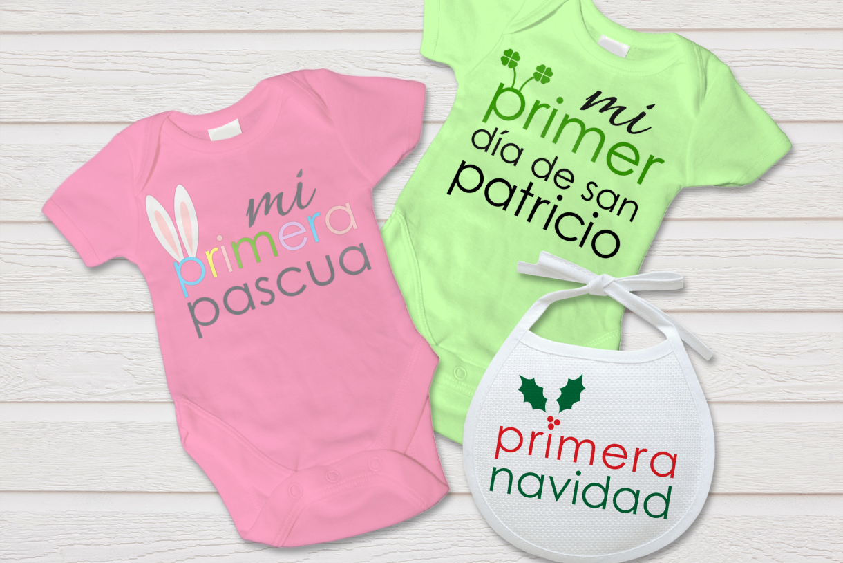 Spanish first holiday designs for Christmas, Easter, and St. Patrick's day