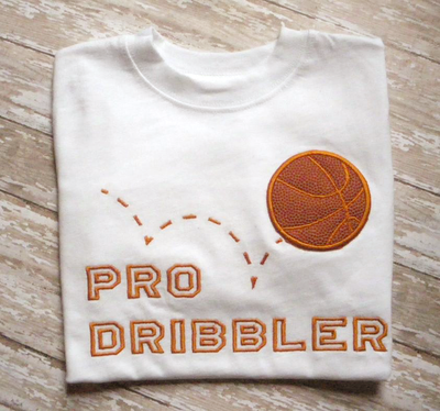 Pro dribbler applique design with a bouncing basketbal