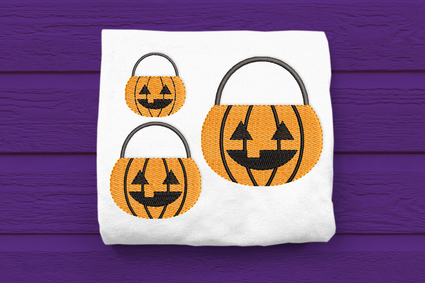 Halloween pumpkin pail mini embroidery design file