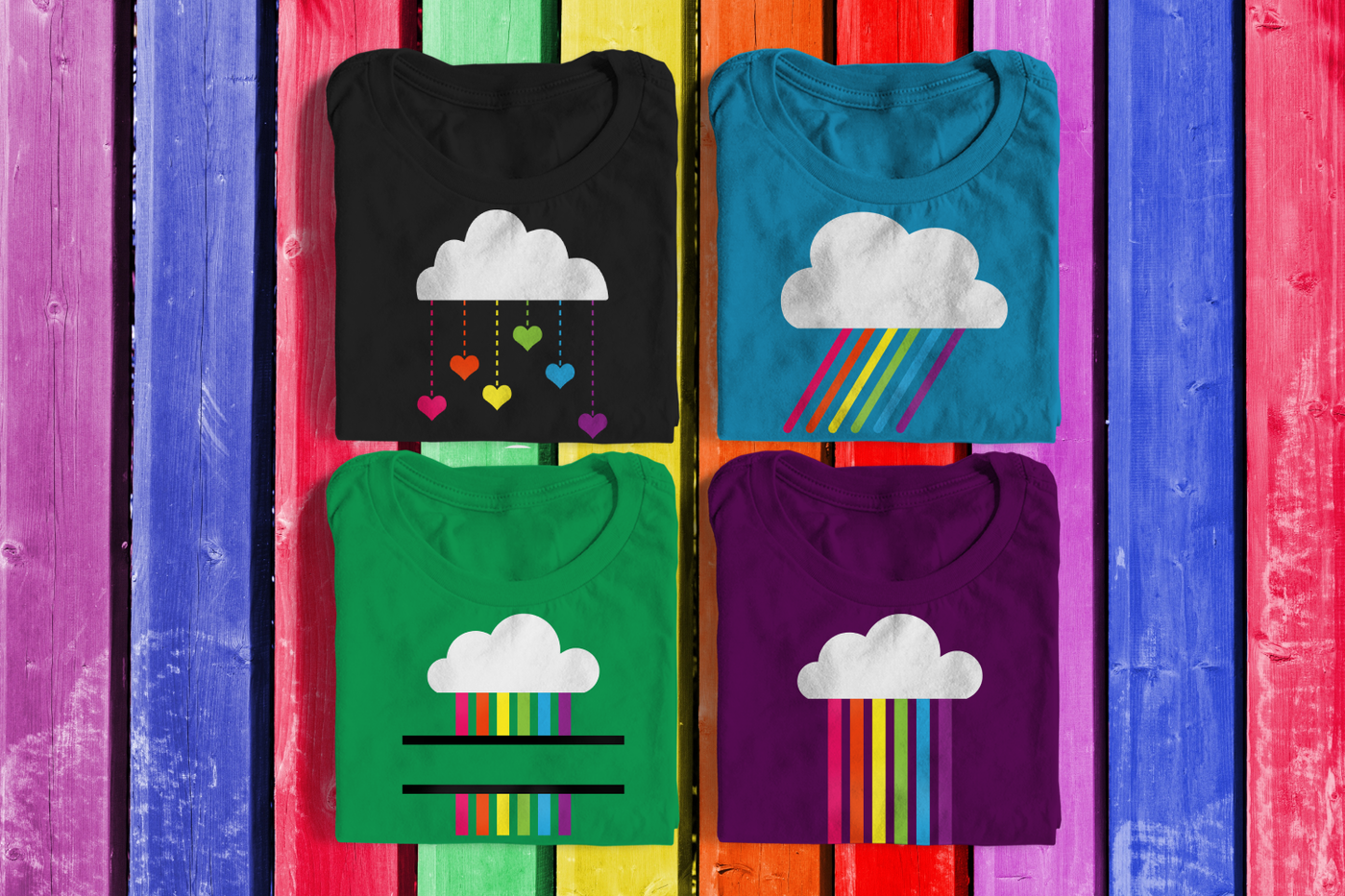 Set of 4 rainbow cloud designs