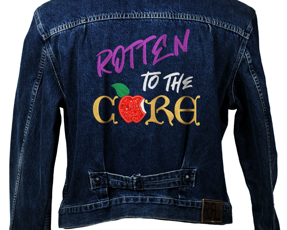"Rotten to the Core" applique design with an apple