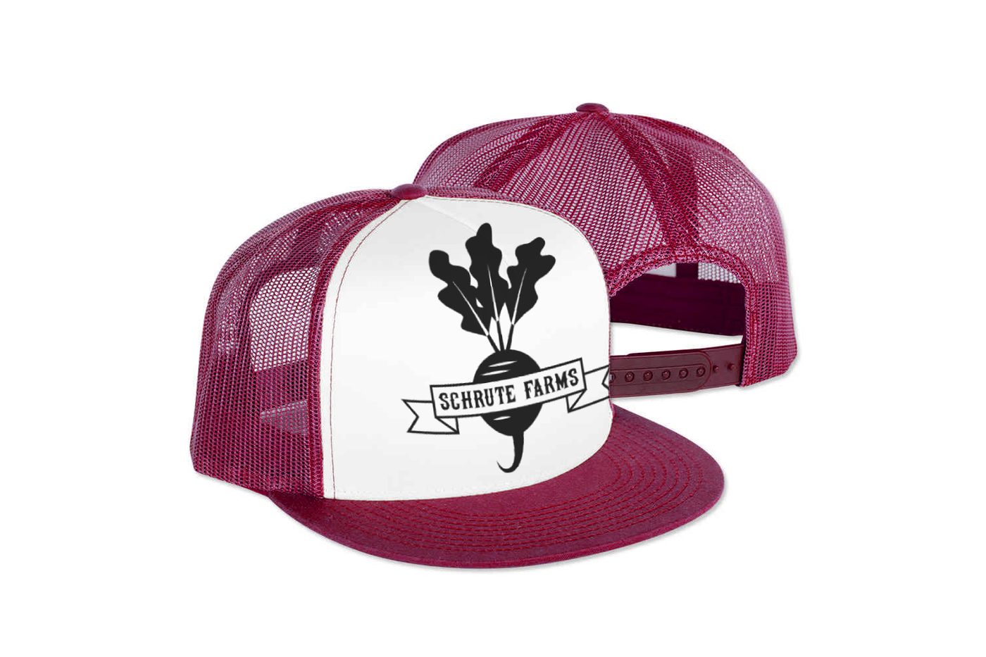 Beet design with a ribbon that says "Schrute Farms"