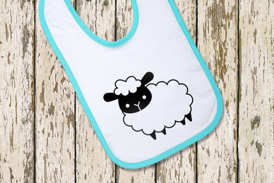 Sheep on a bib, done as a single color design.