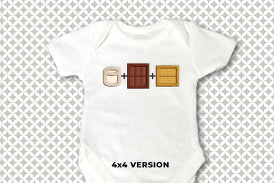 4 by 4 version of the smore formula applique with marshmallow, chocolate bar, and graham cracker embroidery designs