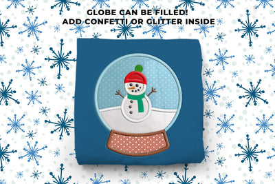 Snowman snow globe applique embroidery design.  Globe can be filled! Add confetti or glitter inside.