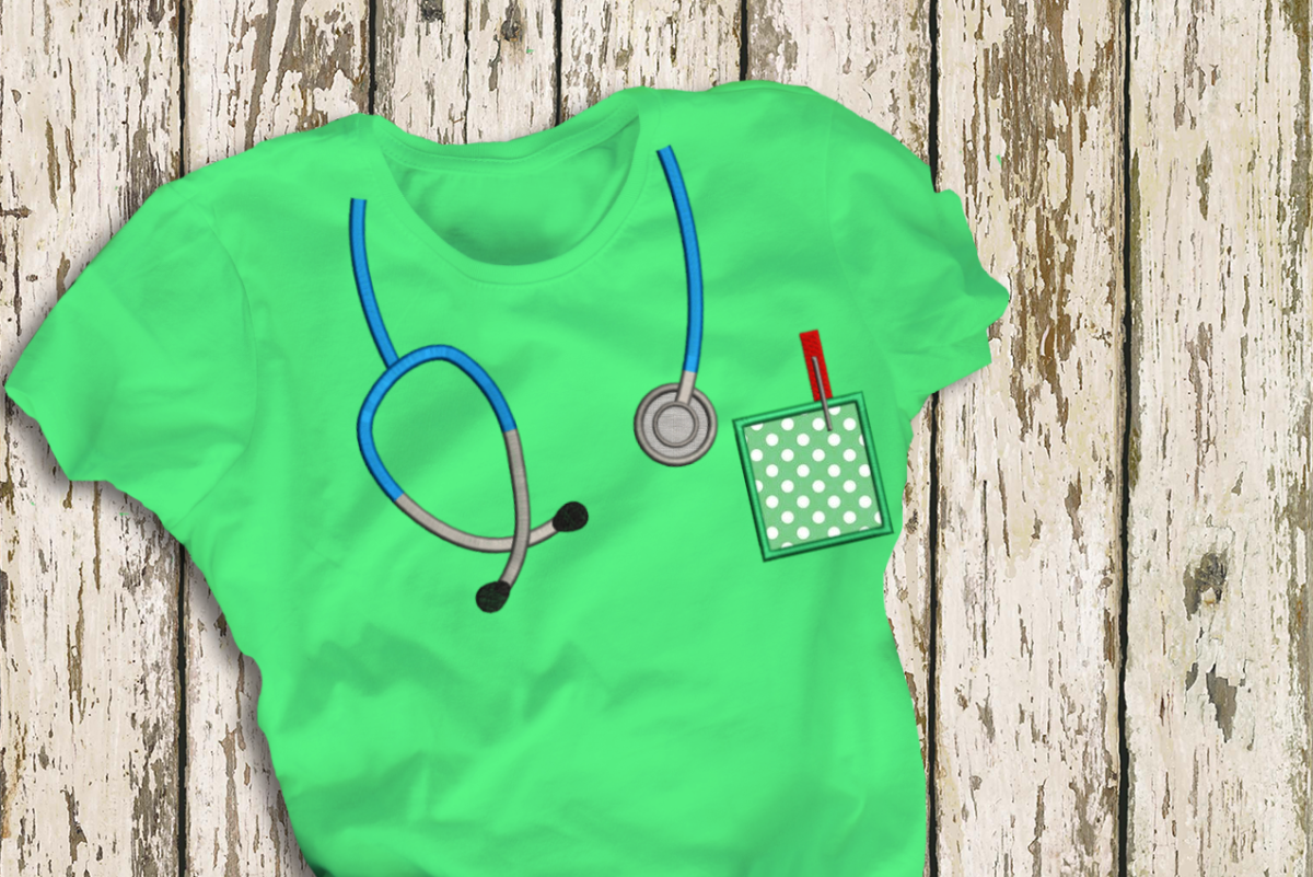 Shirt with a mock stethoscope applique design