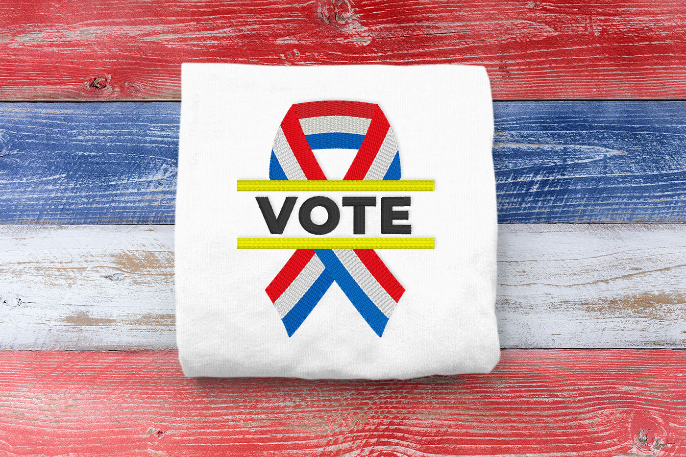 Tri-color striped Vote ribbon mini embroidery design file