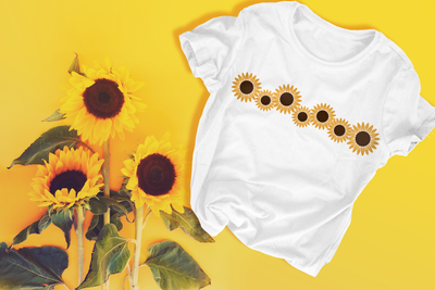 Row of sunflowers on a shirt