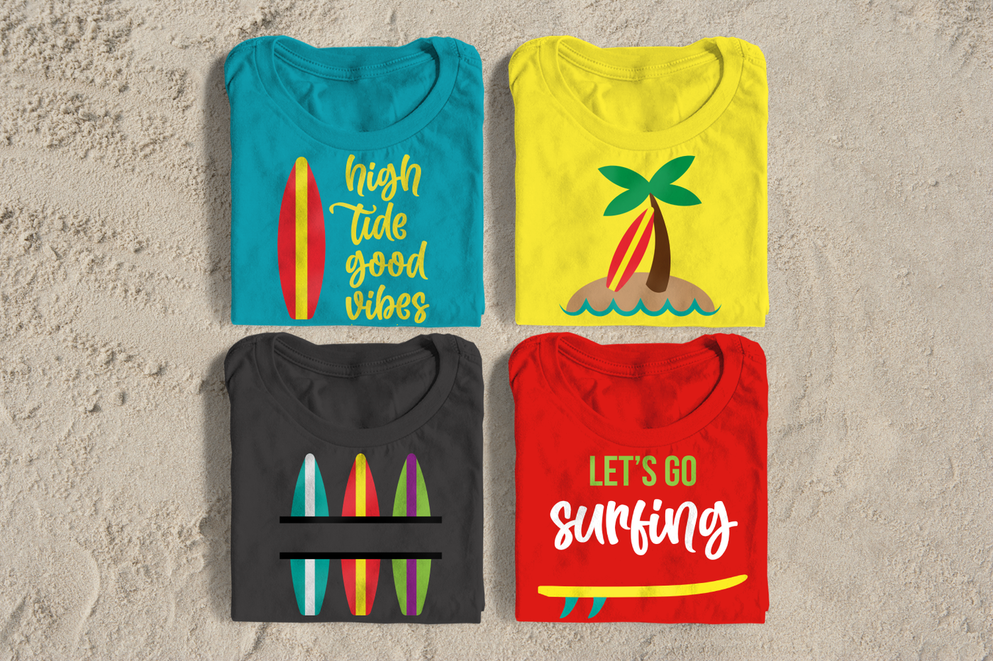 Set of 4 surfing themed designs
