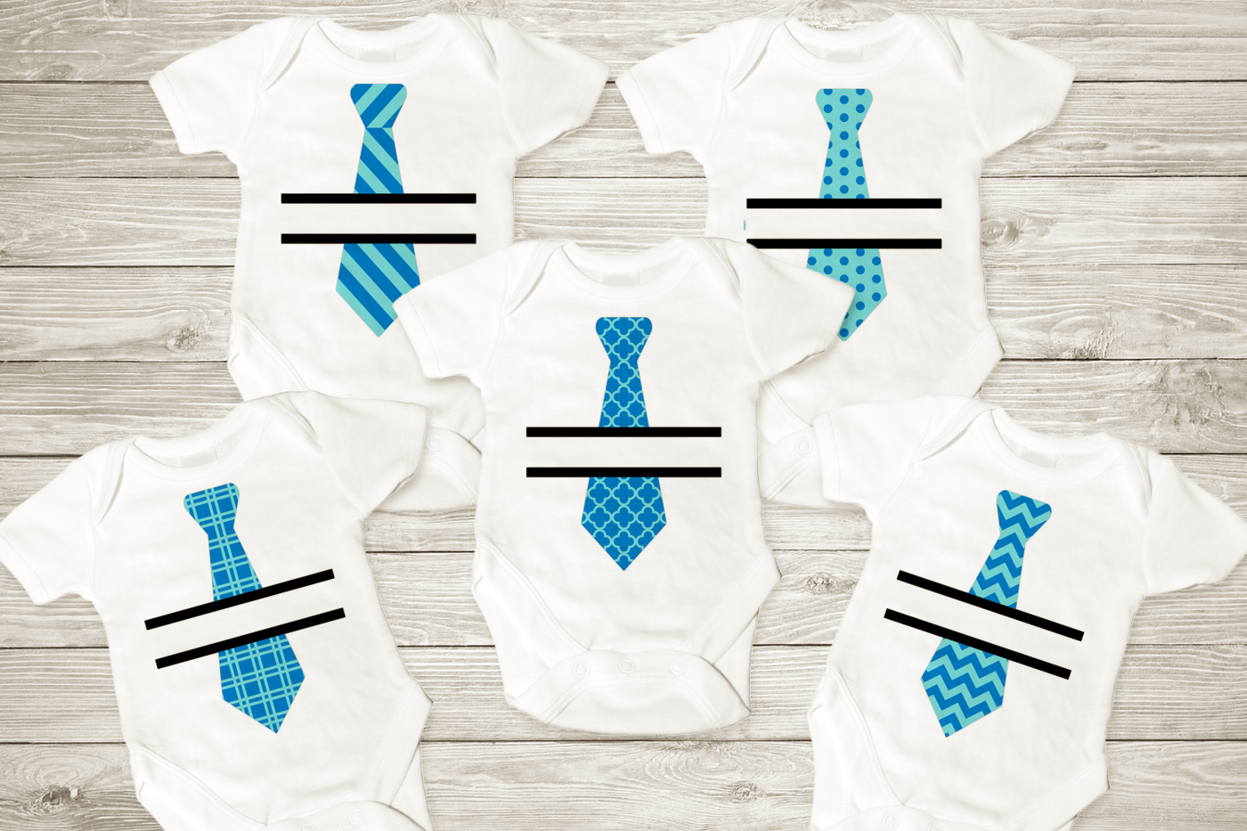 Set of tie split designs with patterned ties.