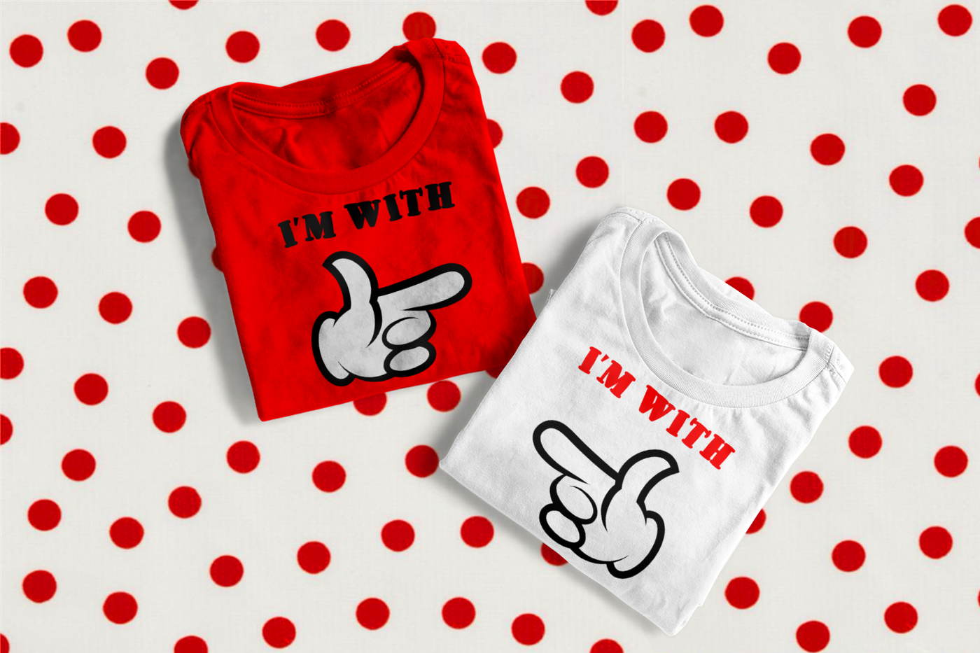 Design duo with pointing cartoon gloves that say "I'm with"