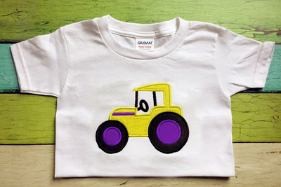 Applique tractor on a white shirt