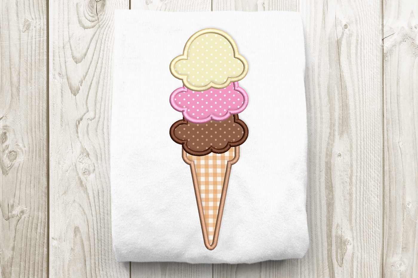 Triple Scoop of Ice Cream Applique Embroidery Design