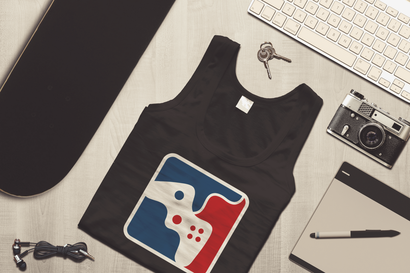 Sports parody logo design with a video game controller
